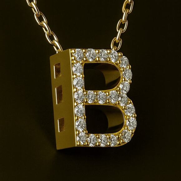 14K Yellow Gold Diamond Initial Necklace – Block Letter – 18 Inch Cable Chain - Picture 3 of 11